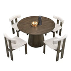 47" Modern Round Wooden Dining Table Set With Upholstered Chairs