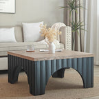 Modern Rustic Wooden Coffee Table with Black Arch Design Base