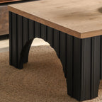 Modern Rustic Wooden Coffee Table with Black Arch Design Base