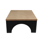 Modern Rustic Wooden Coffee Table with Black Arch Design Base