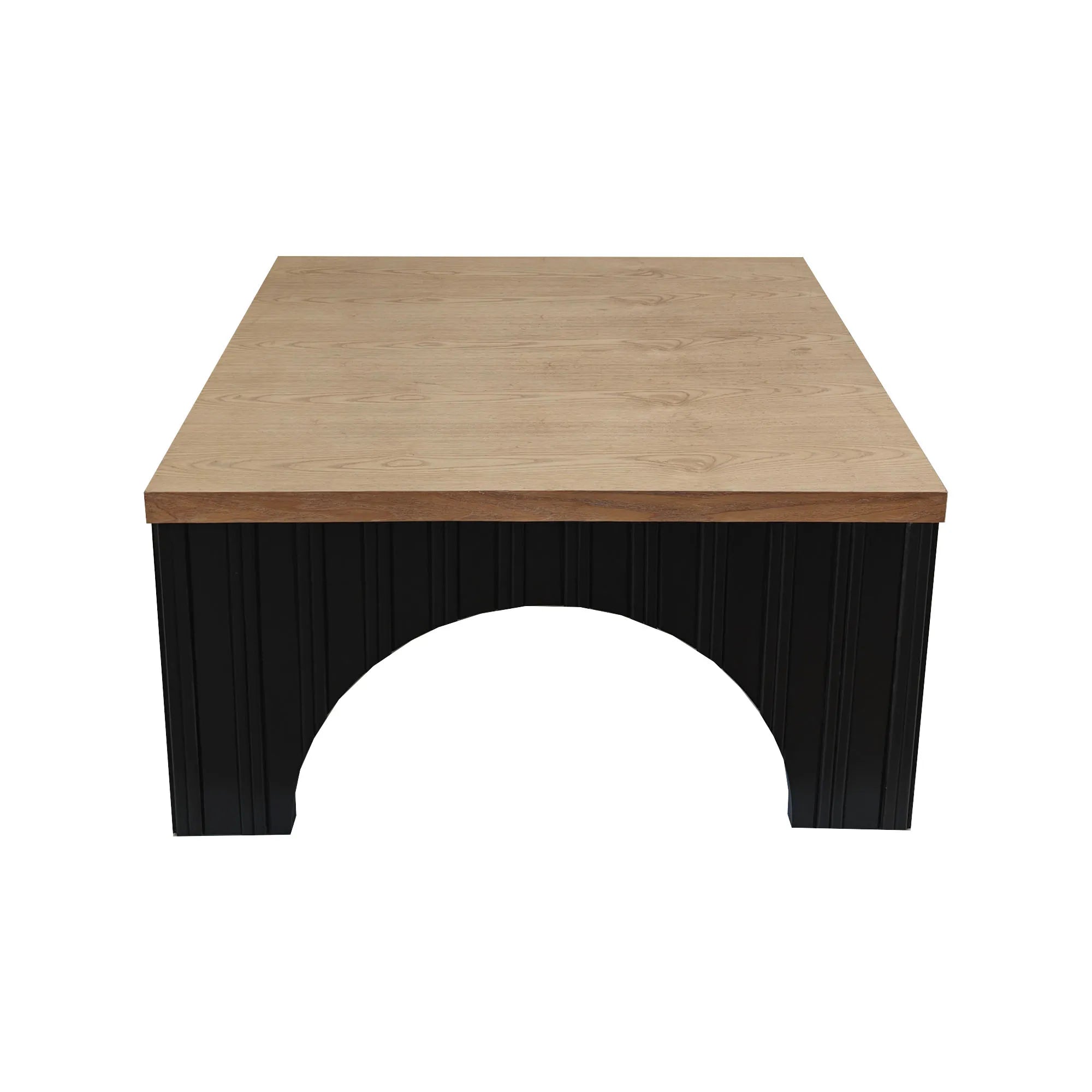 Modern Rustic Wooden Coffee Table with Black Arch Design Base
