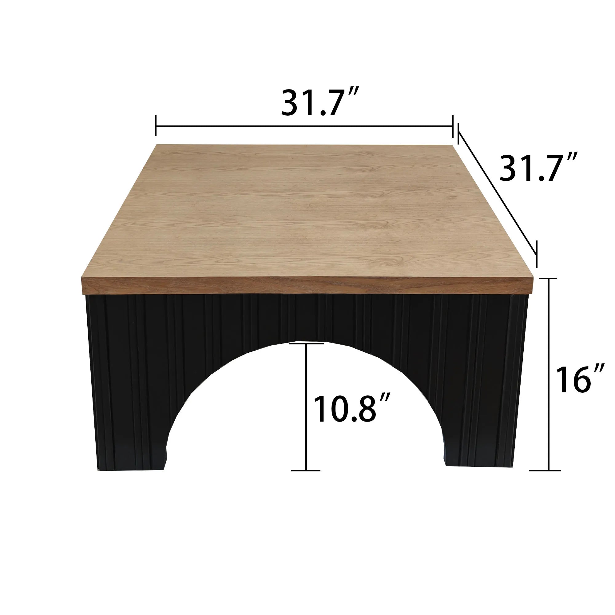 Modern Rustic Wooden Coffee Table with Black Arch Design Base