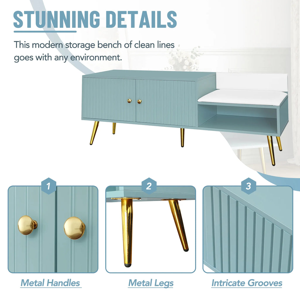 Modern Shoe Storage Entryway Bench with Upholstered Cushion