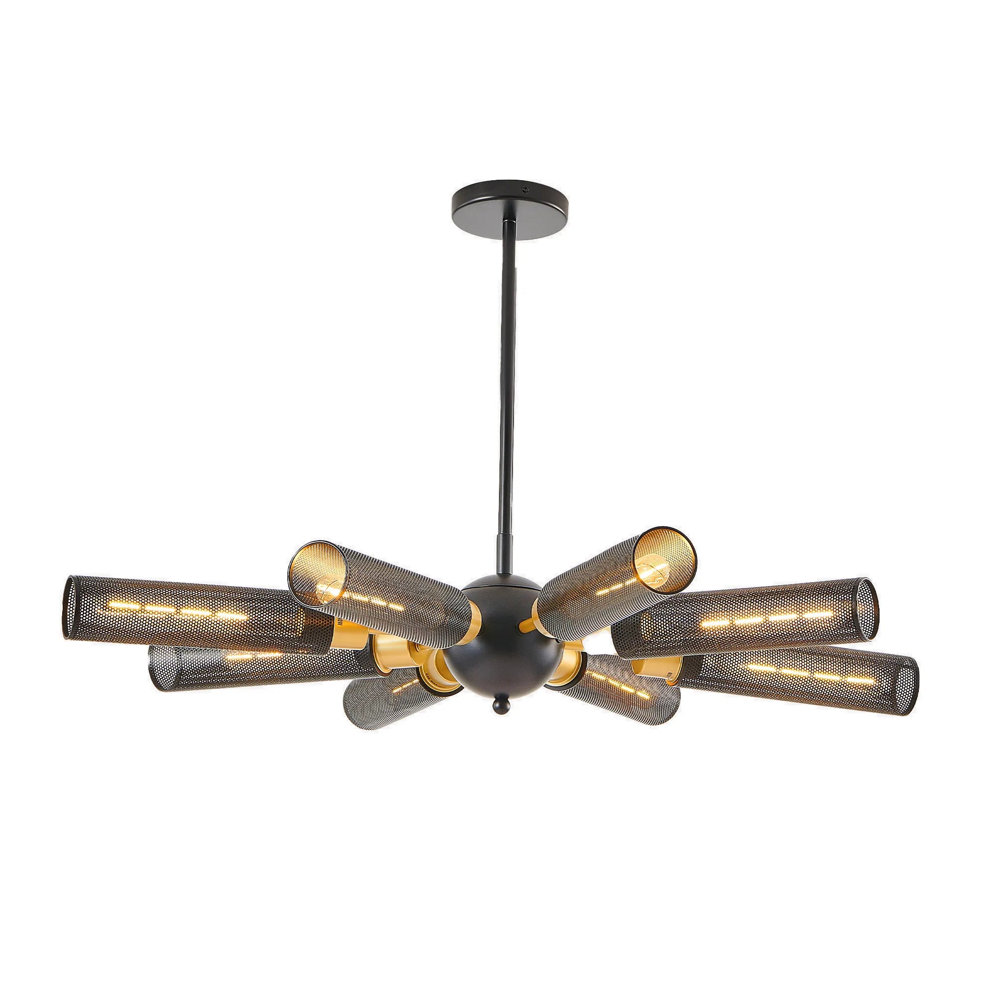 Modern Sputnik 8 Light Black and Gold Metal Chandelier with Mesh Shades