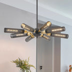 Modern Sputnik 8 Light Black and Gold Metal Chandelier with Mesh Shades