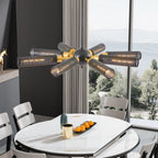 Modern Sputnik 8 Light Black and Gold Metal Chandelier with Mesh Shades