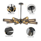 Modern Sputnik 8 Light Black and Gold Metal Chandelier with Mesh Shades