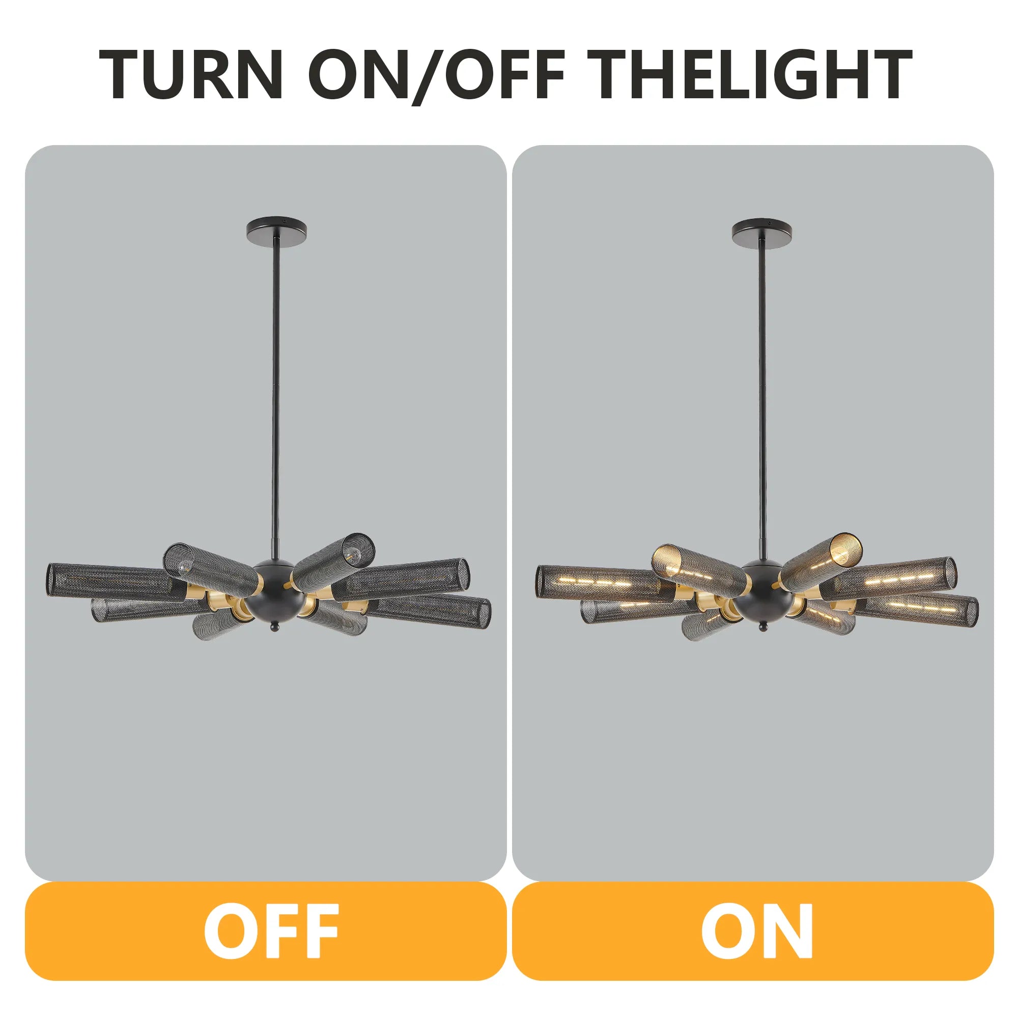 Modern Sputnik 8 Light Black and Gold Metal Chandelier with Mesh Shades