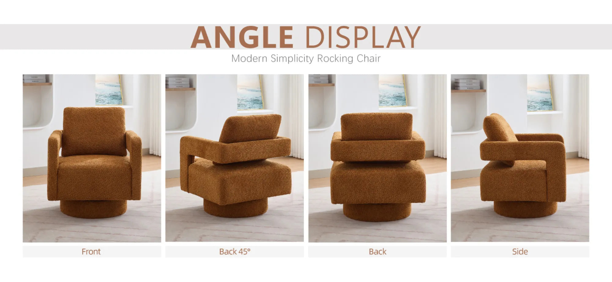 Modern Square Boucle Swivel Accent Chair with Open Back