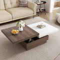 Modern Square Rotatable Top Coffee Table with Wooden Grain Design and Storage