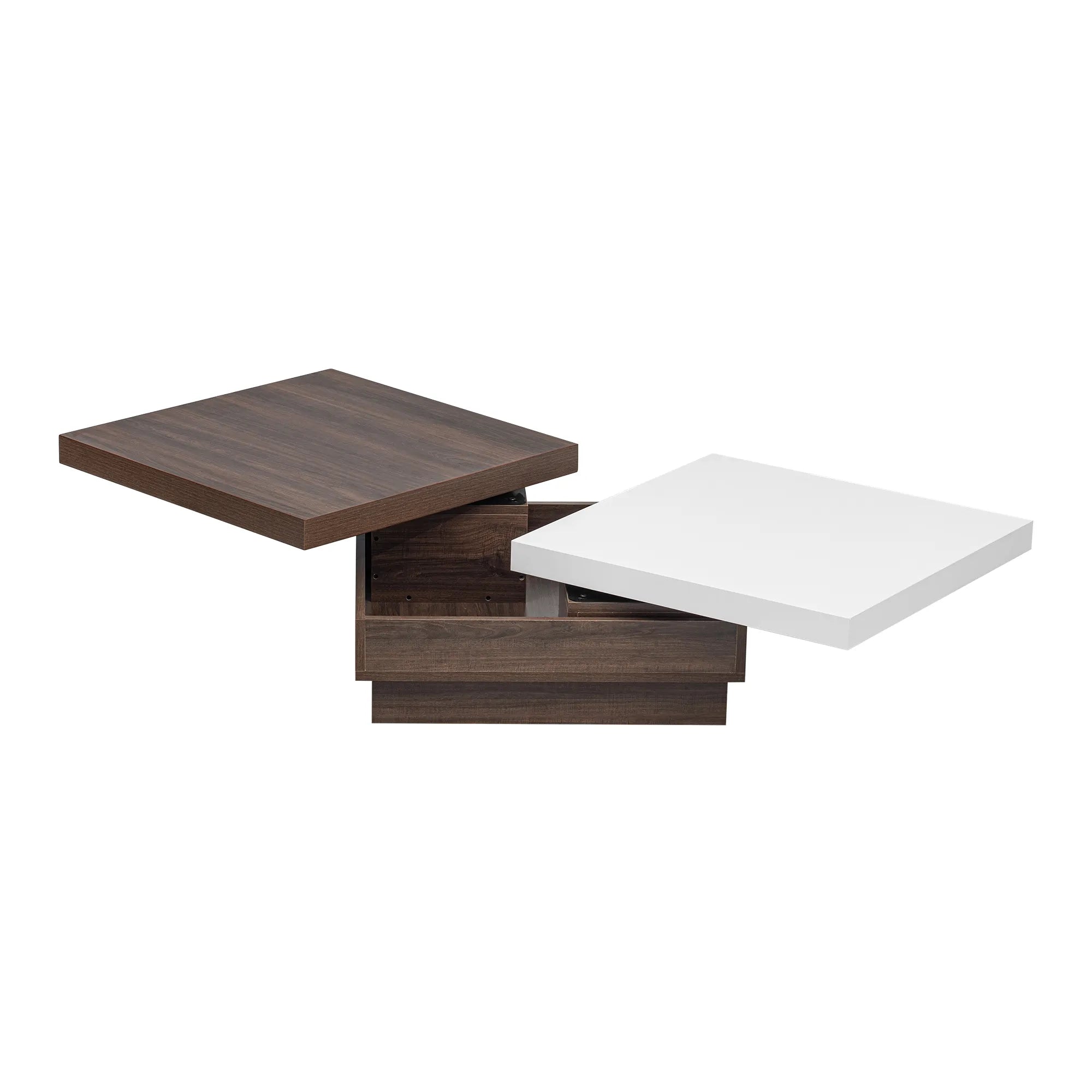 Modern Square Rotatable Top Coffee Table with Wooden Grain Design and Storage