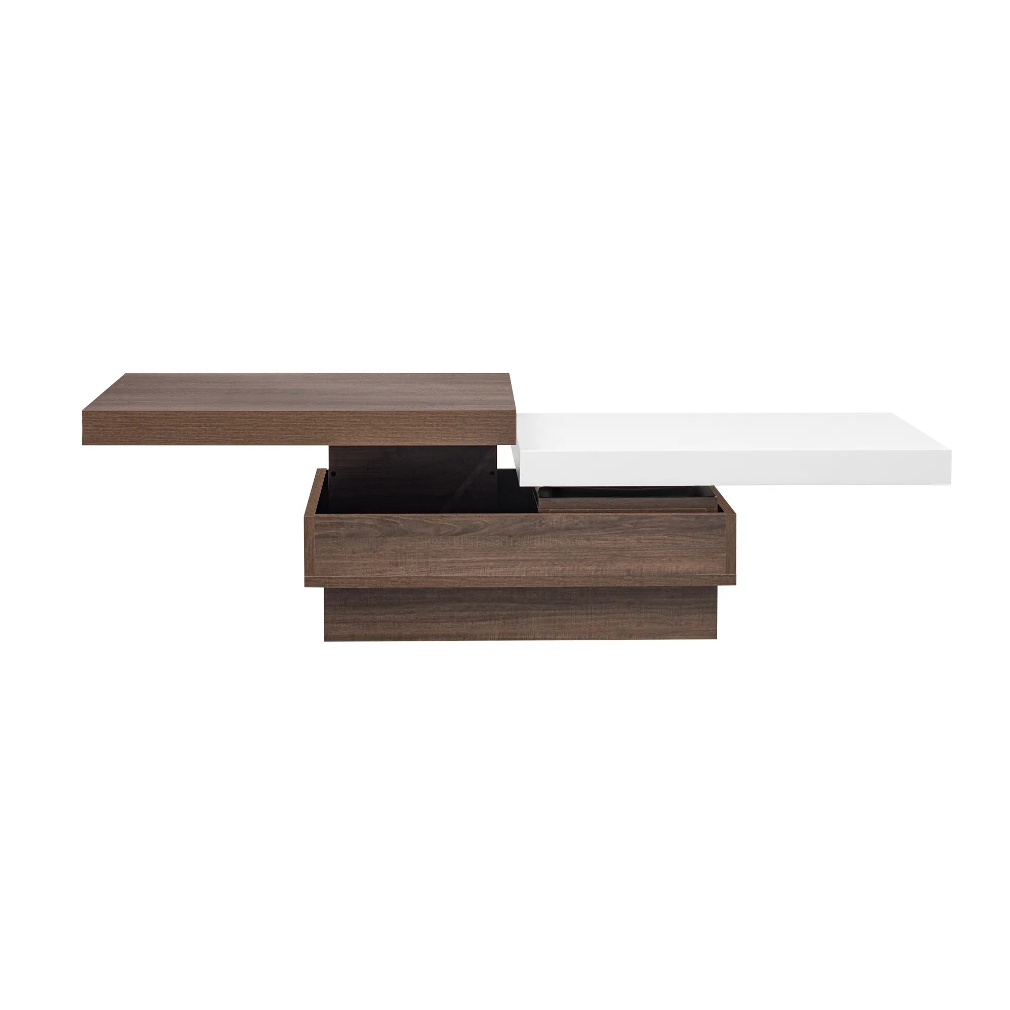 Modern Square Rotatable Top Coffee Table with Wooden Grain Design and Storage