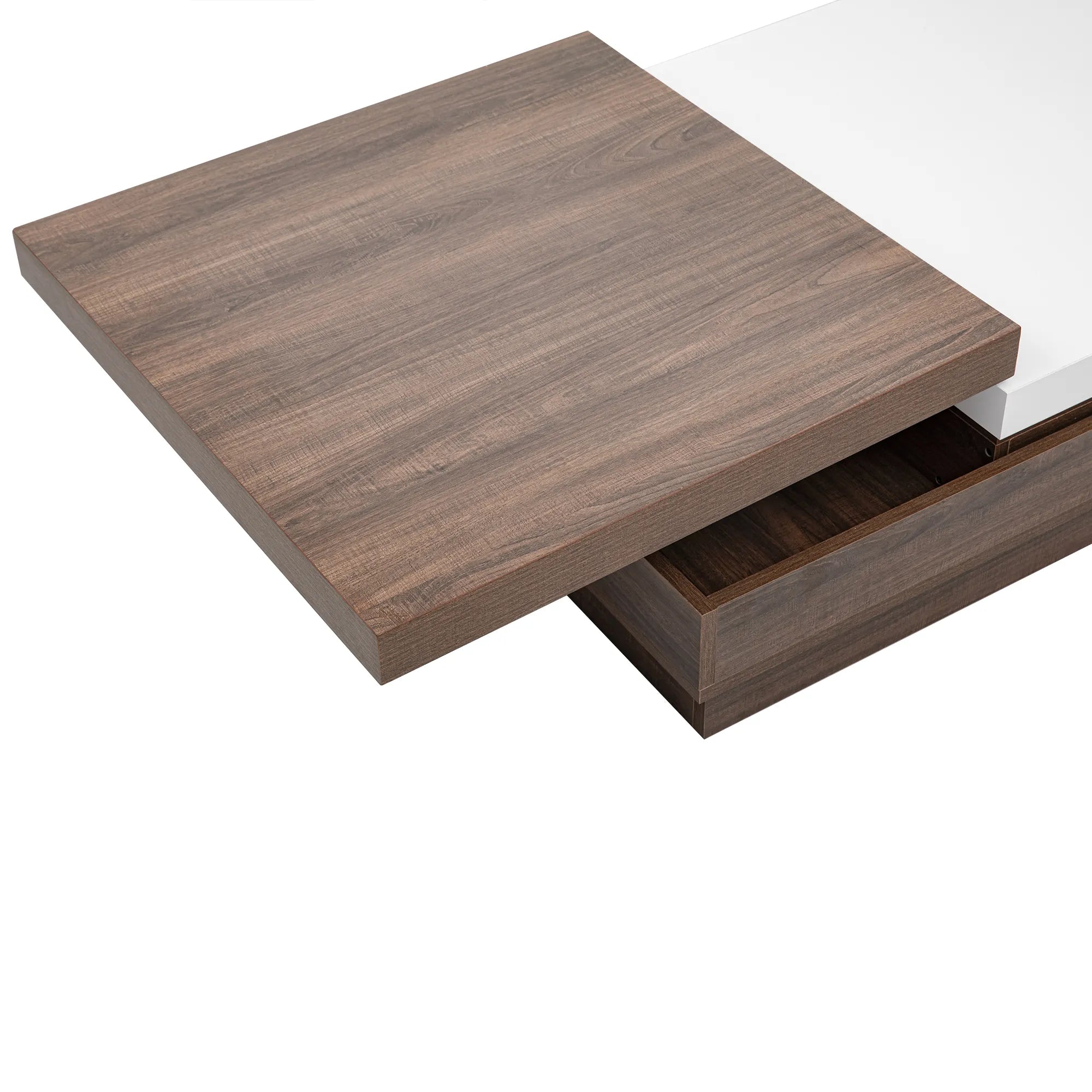 Modern Square Rotatable Top Coffee Table with Wooden Grain Design and Storage