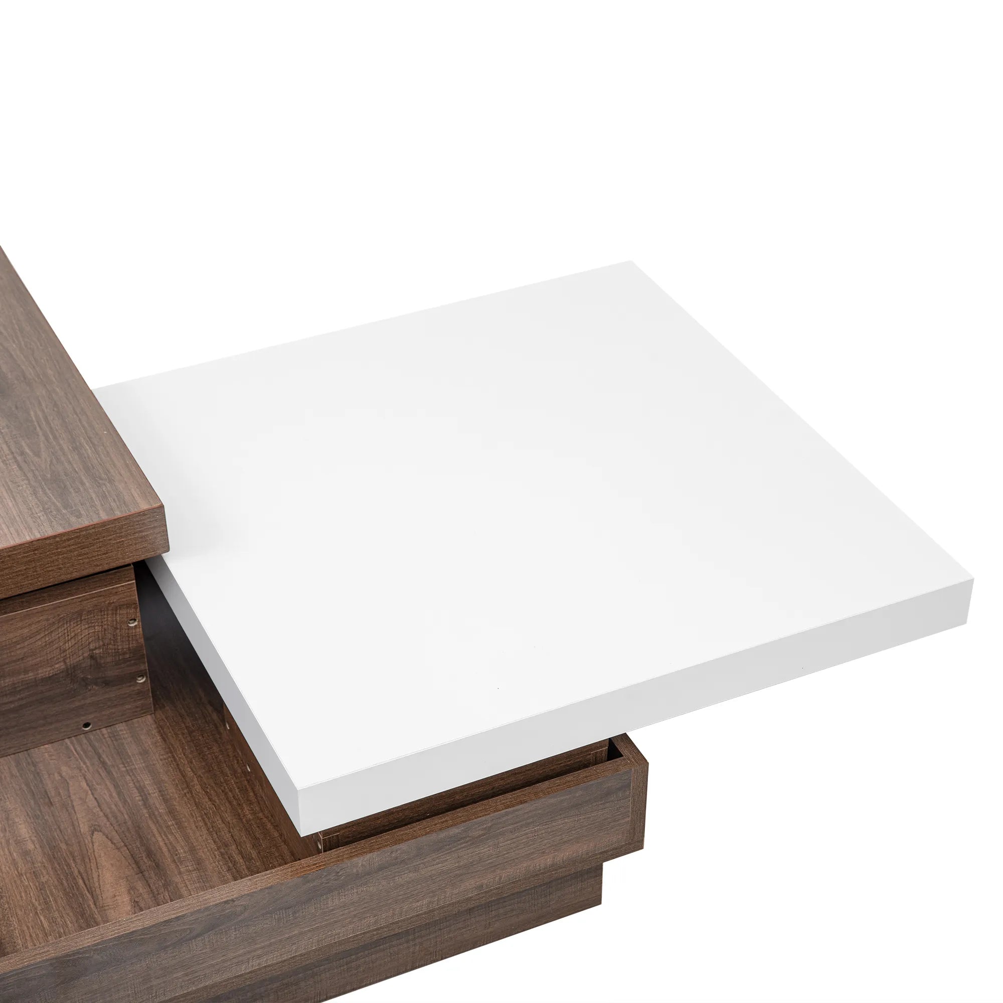 Modern Square Rotatable Top Coffee Table with Wooden Grain Design and Storage