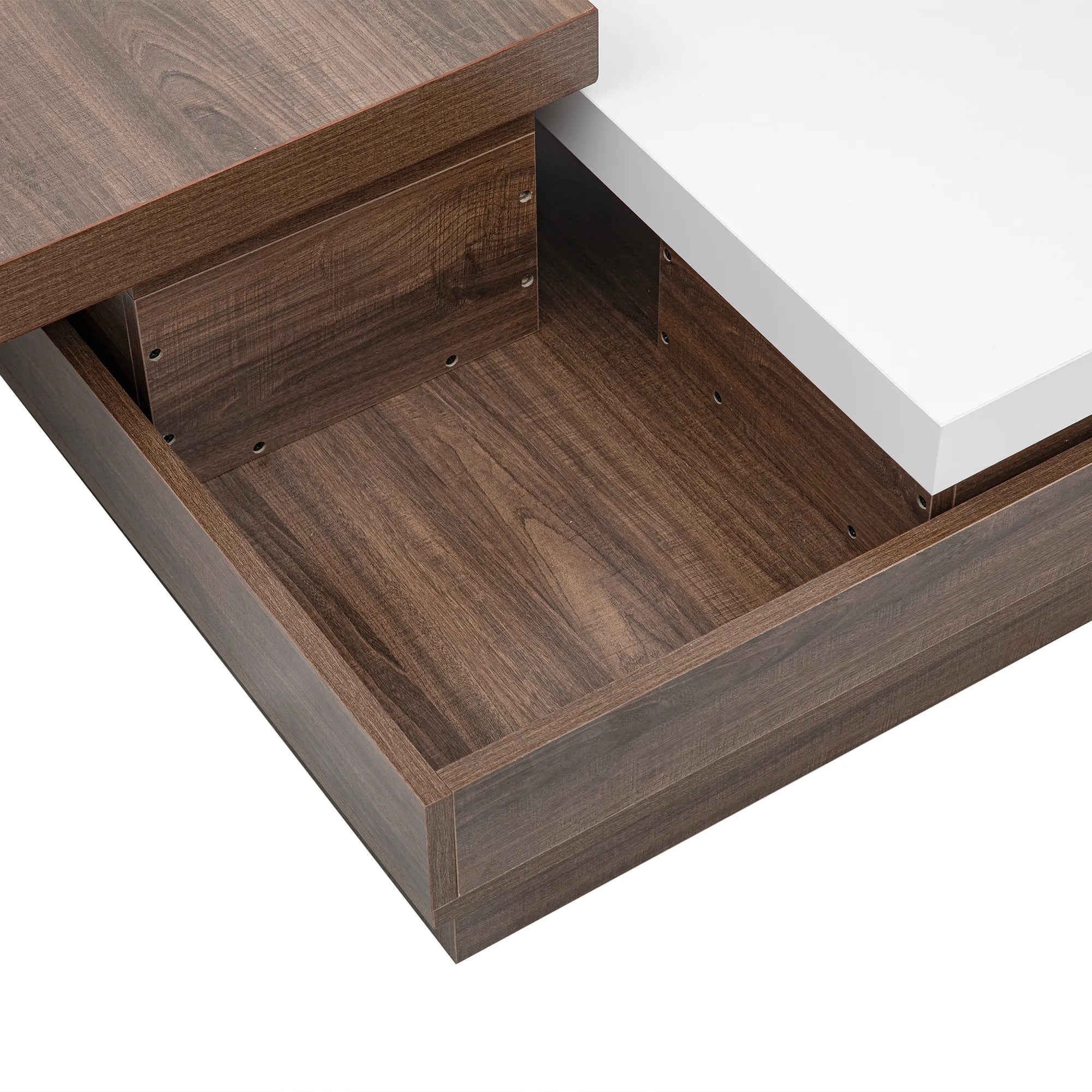 Modern Square Rotatable Top Coffee Table with Wooden Grain Design and Storage
