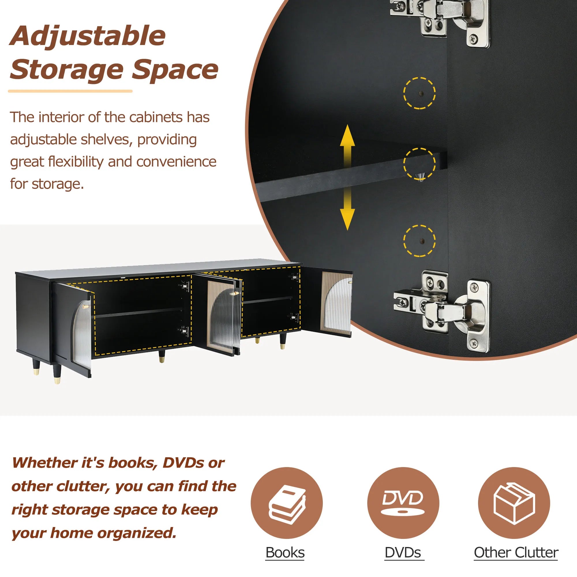 Modern TV Stand with Arch Fluted Glass Doors