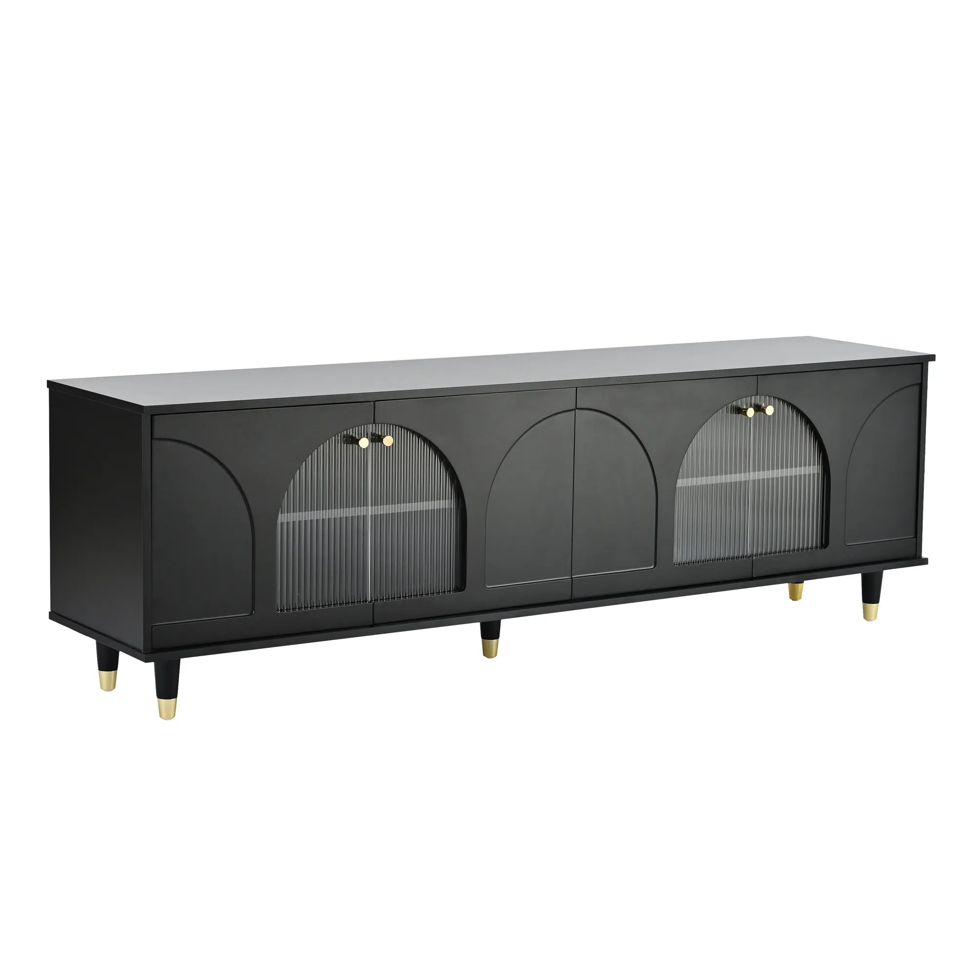 Modern TV Stand with Arch Fluted Glass Doors