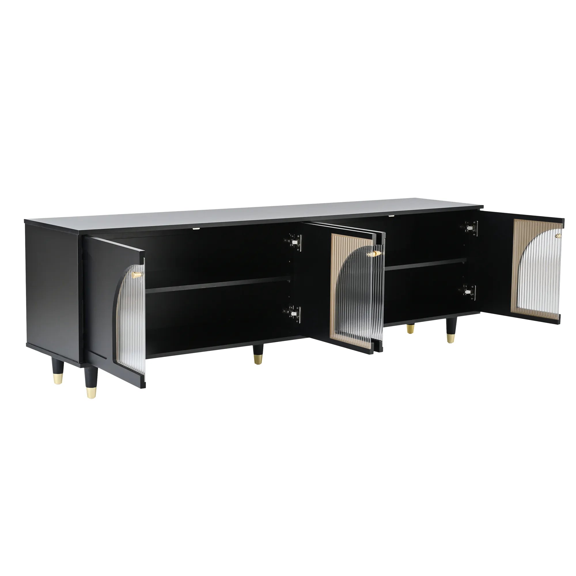 Modern TV Stand with Arch Fluted Glass Doors
