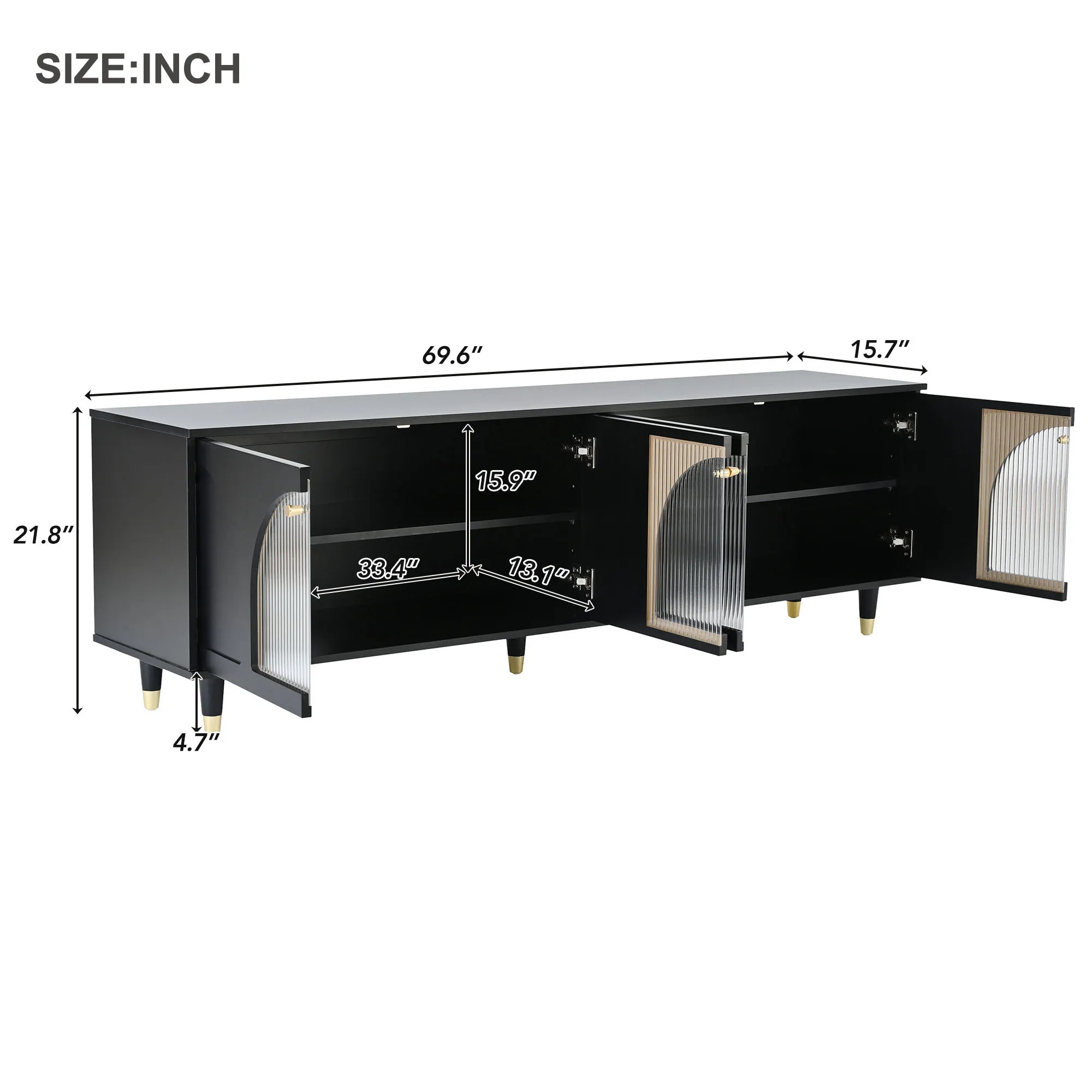 Modern TV Stand with Arch Fluted Glass Doors
