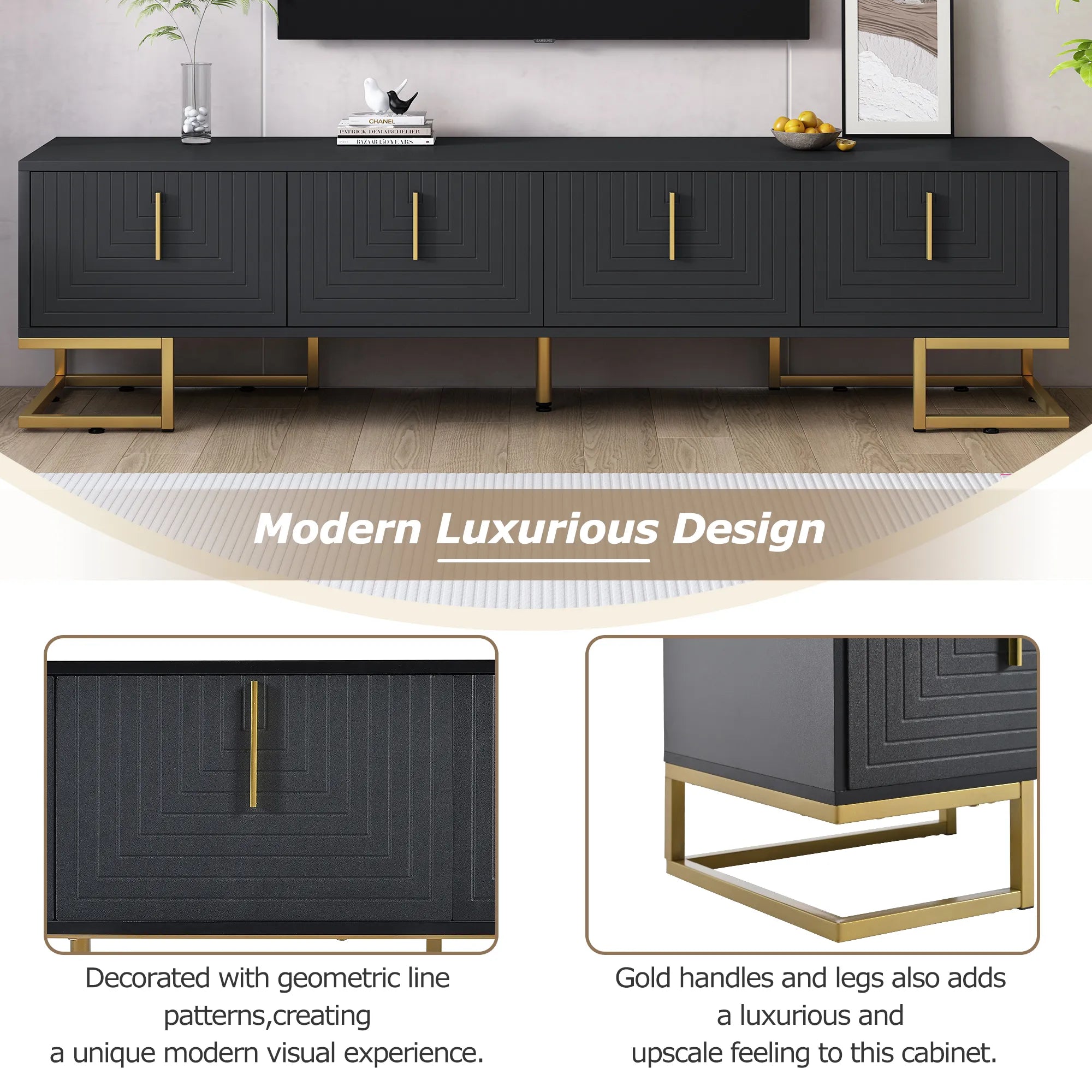 Modern TV Stand with Geometric Lines
