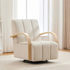 Modern Velvet 360° Swivel Accent Chair with Wood Armrests