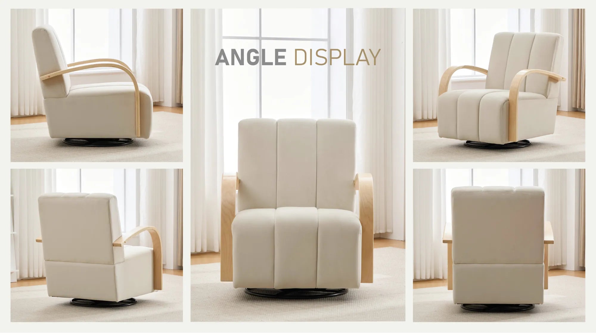 Modern Velvet 360° Swivel Accent Chair with Wood Armrests