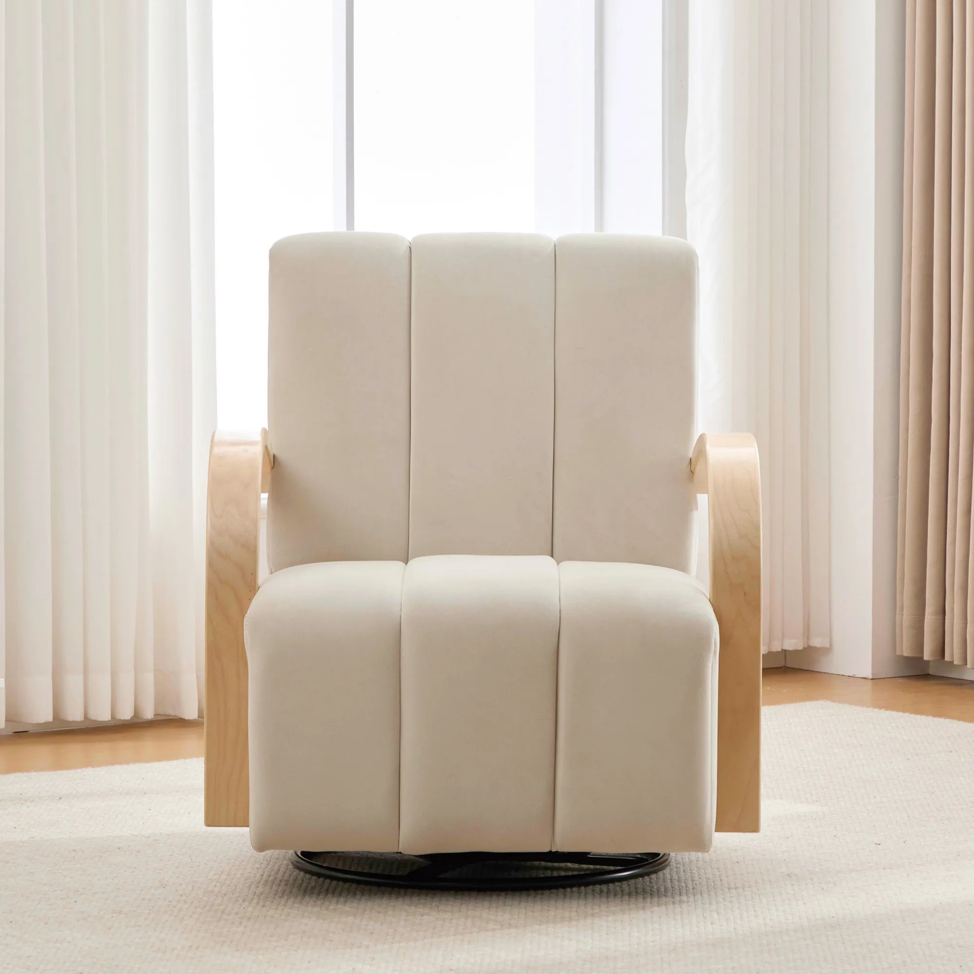 Modern Velvet 360° Swivel Accent Chair with Wood Armrests