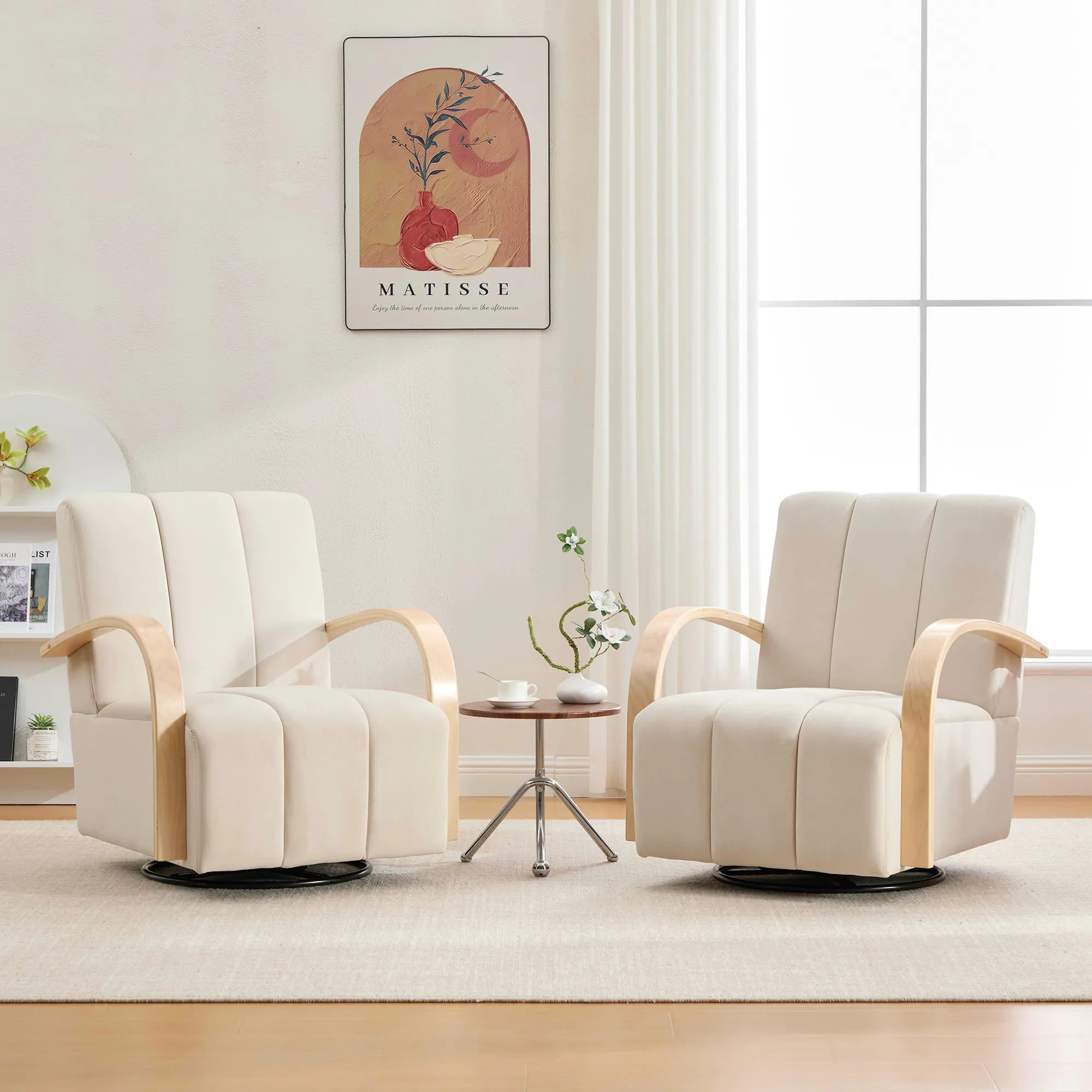 Modern Velvet 360° Swivel Accent Chair with Wood Armrests