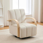 Modern Velvet 360° Swivel Accent Chair with Wood Armrests