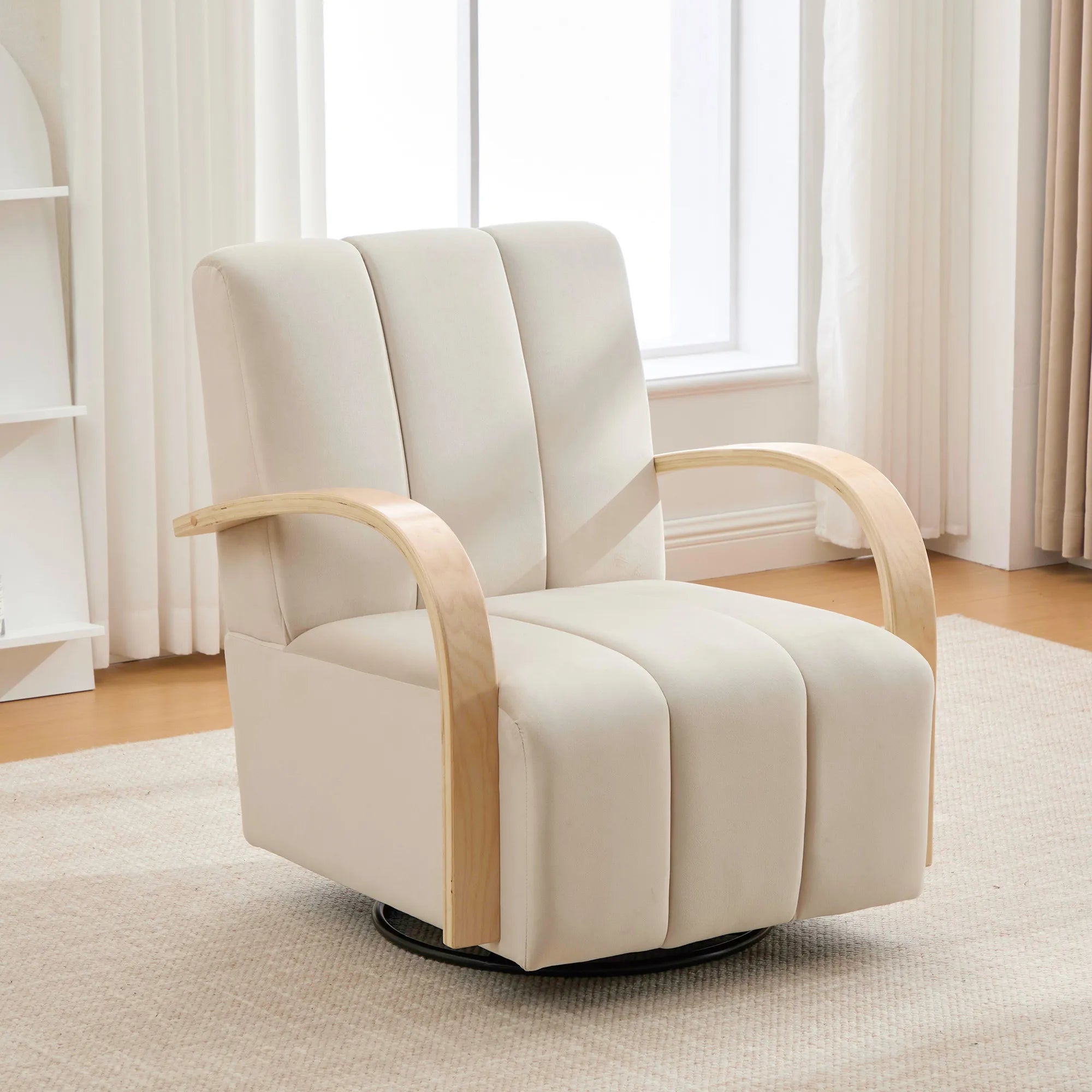 Modern Velvet 360° Swivel Accent Chair with Wood Armrests