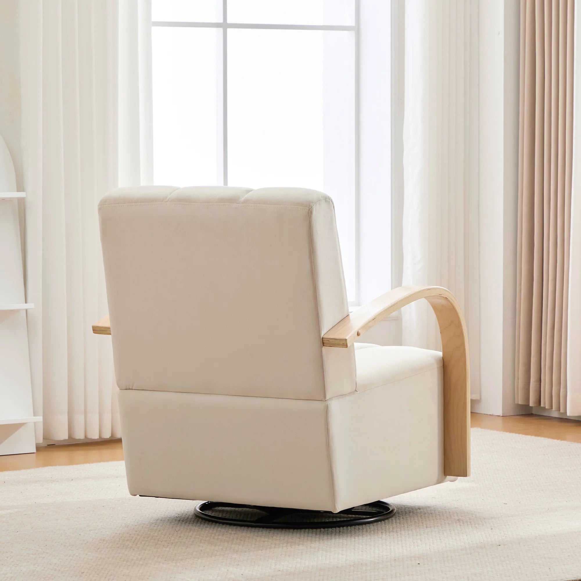 Modern Velvet 360° Swivel Accent Chair with Wood Armrests