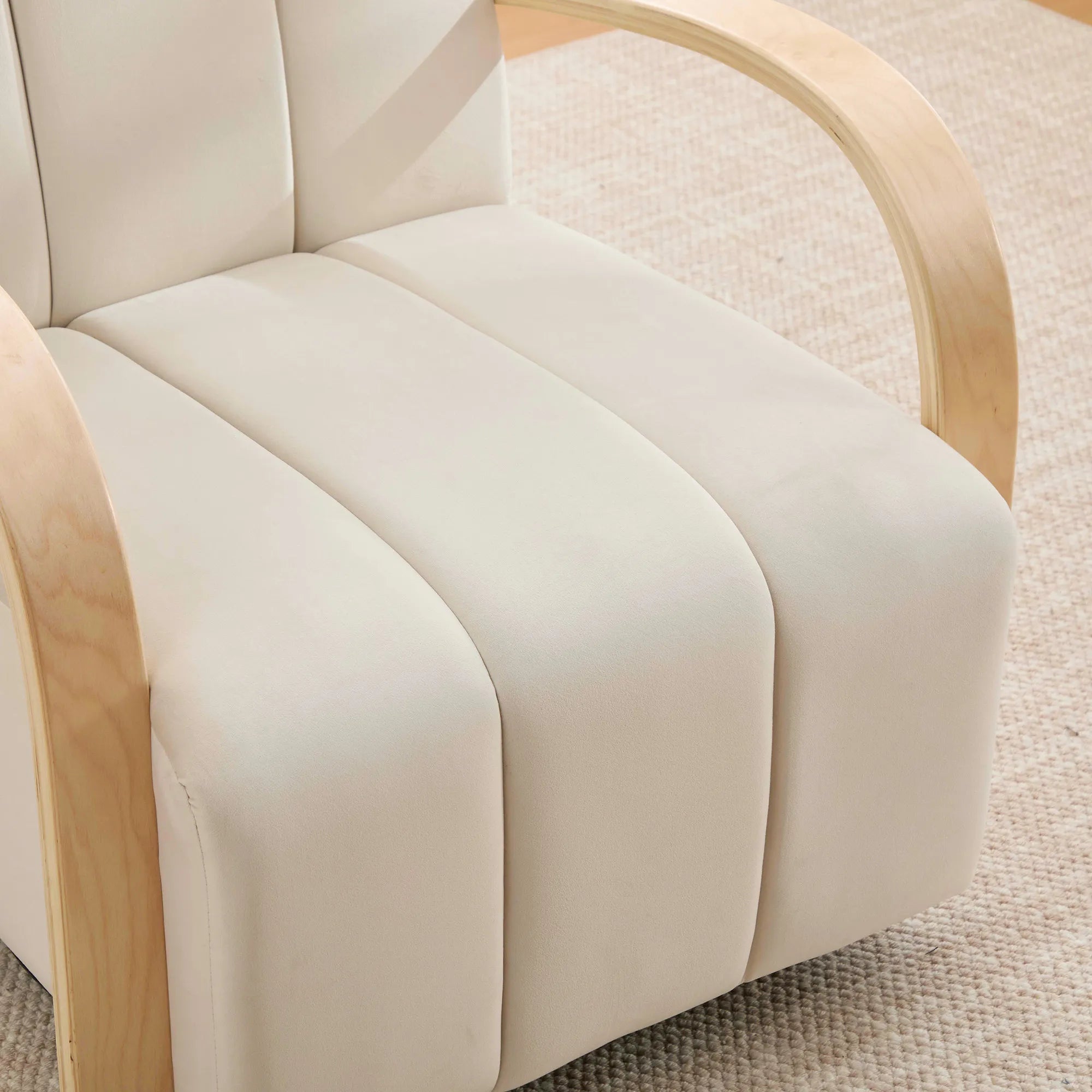 Modern Velvet 360° Swivel Accent Chair with Wood Armrests
