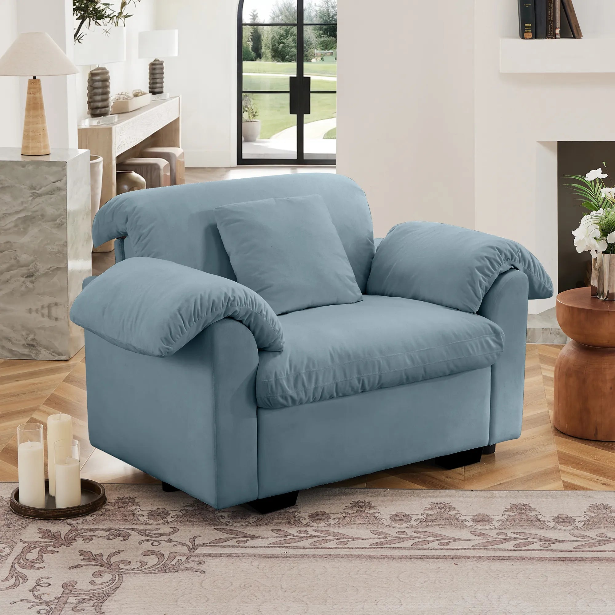 Modern Velvet Cloud Comfort Accent Chair with Ottoman & Storage