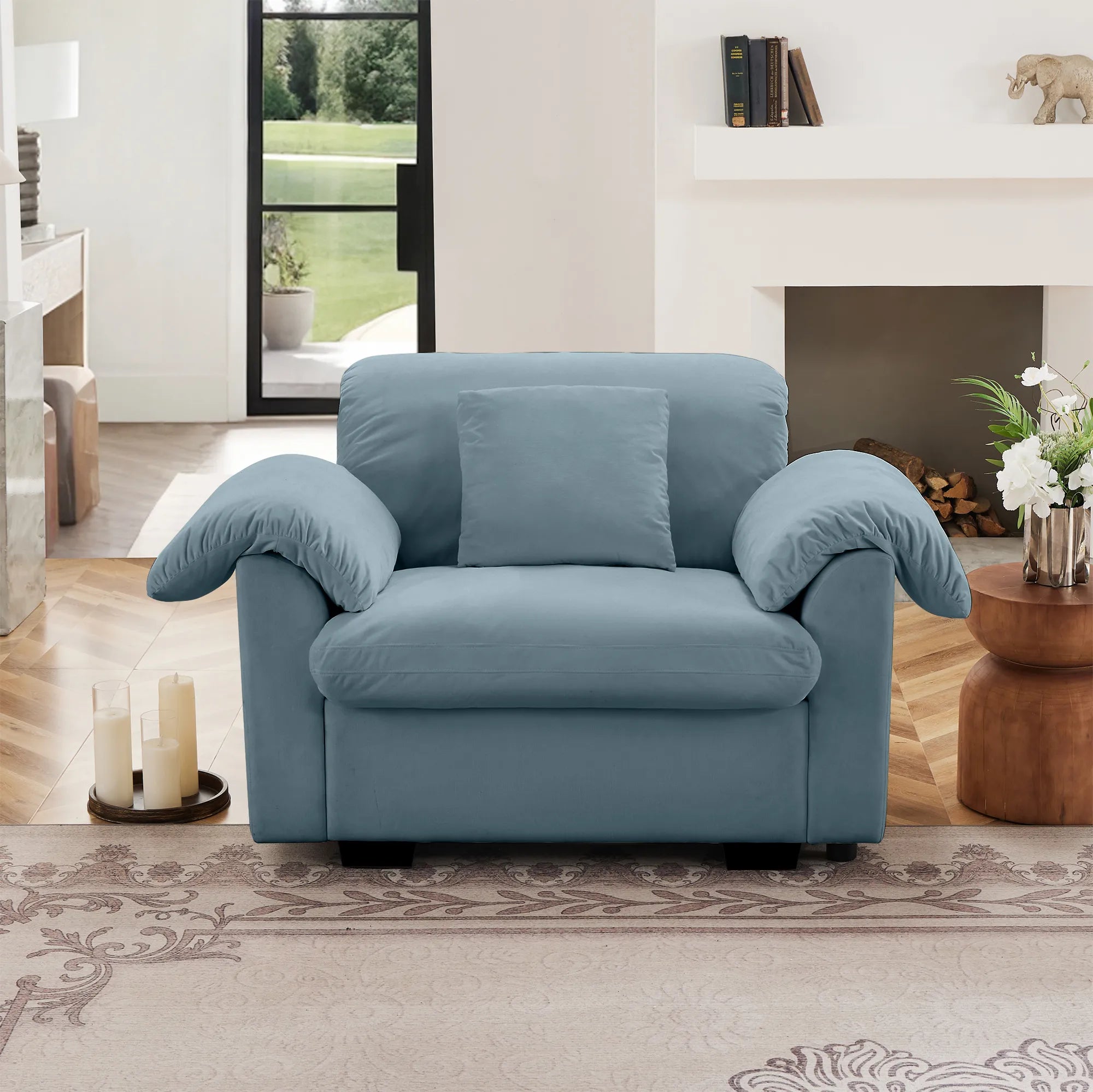 Modern Velvet Cloud Comfort Accent Chair with Ottoman & Storage
