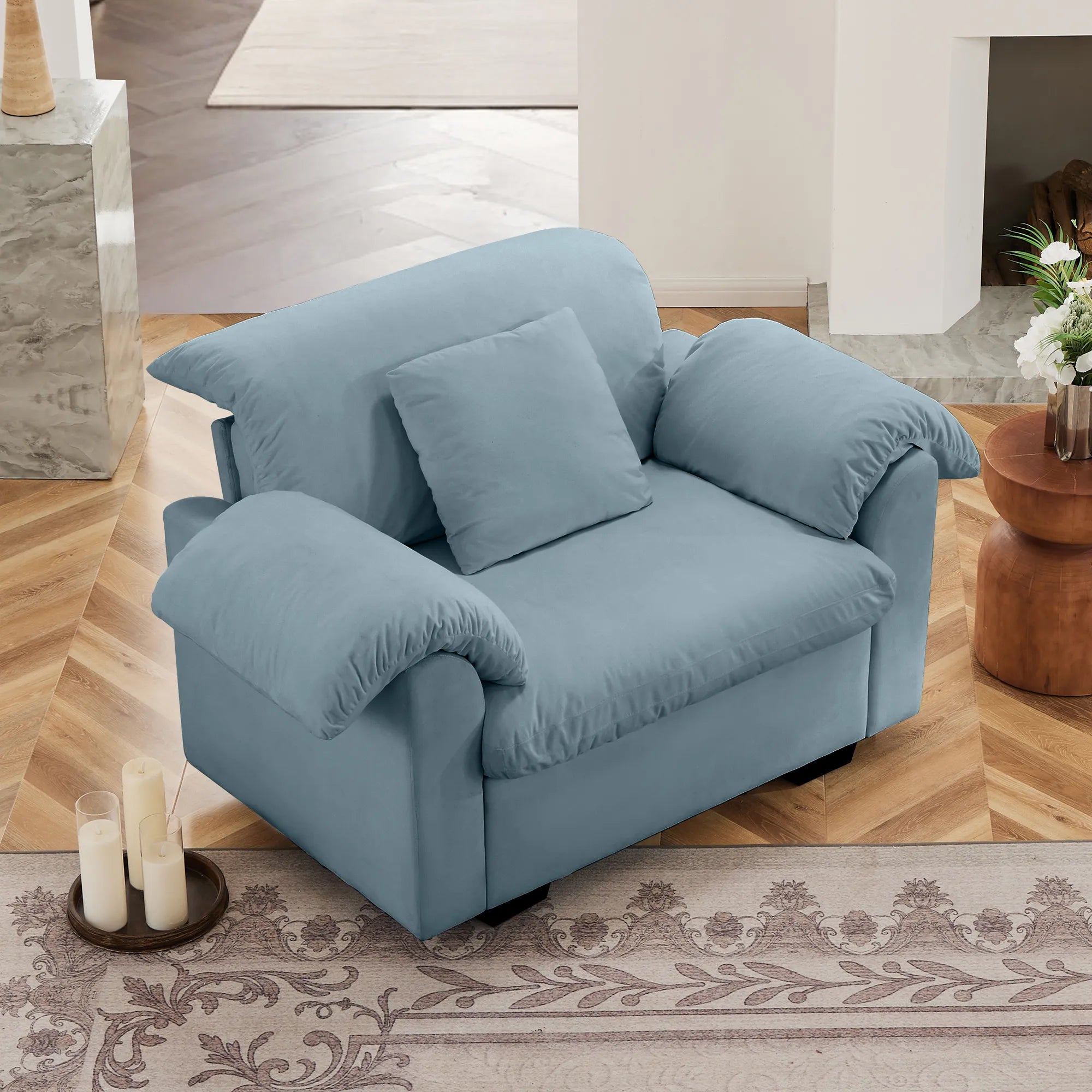 Modern Velvet Cloud Comfort Accent Chair with Ottoman & Storage