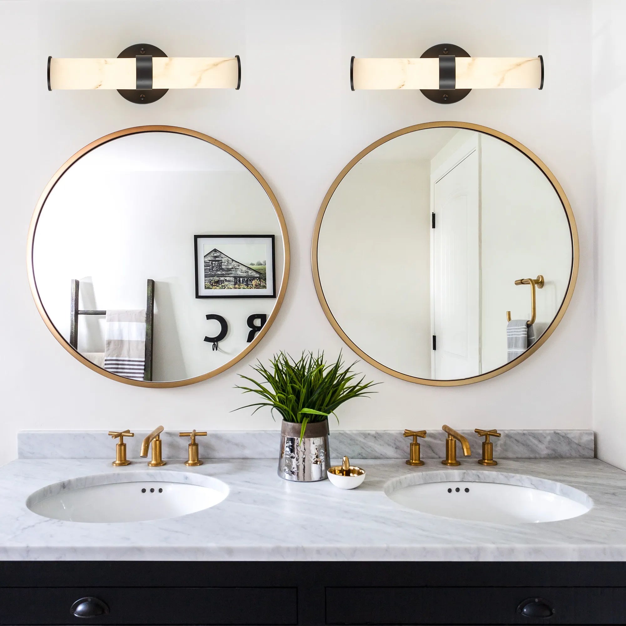 Modern Vertical Wall Sconce Set of 2, Imitation Marble Design