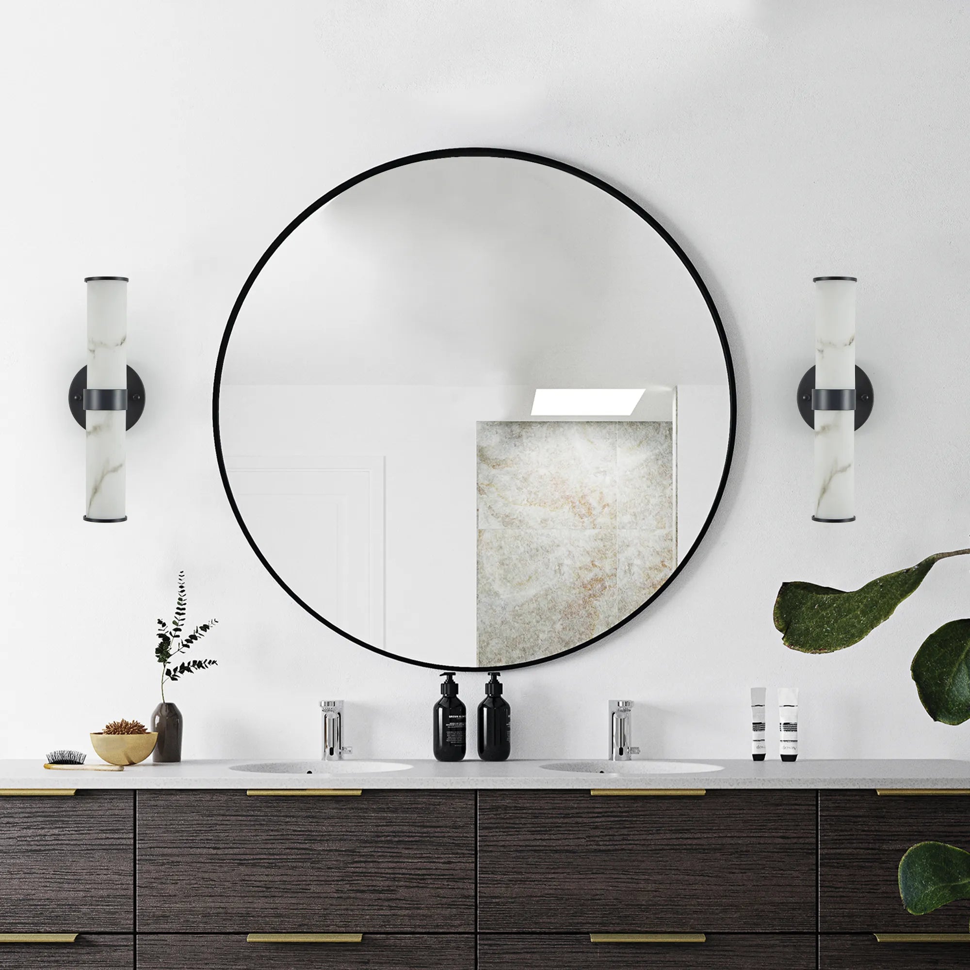 Modern Vertical Wall Sconce Set of 2, Imitation Marble Design