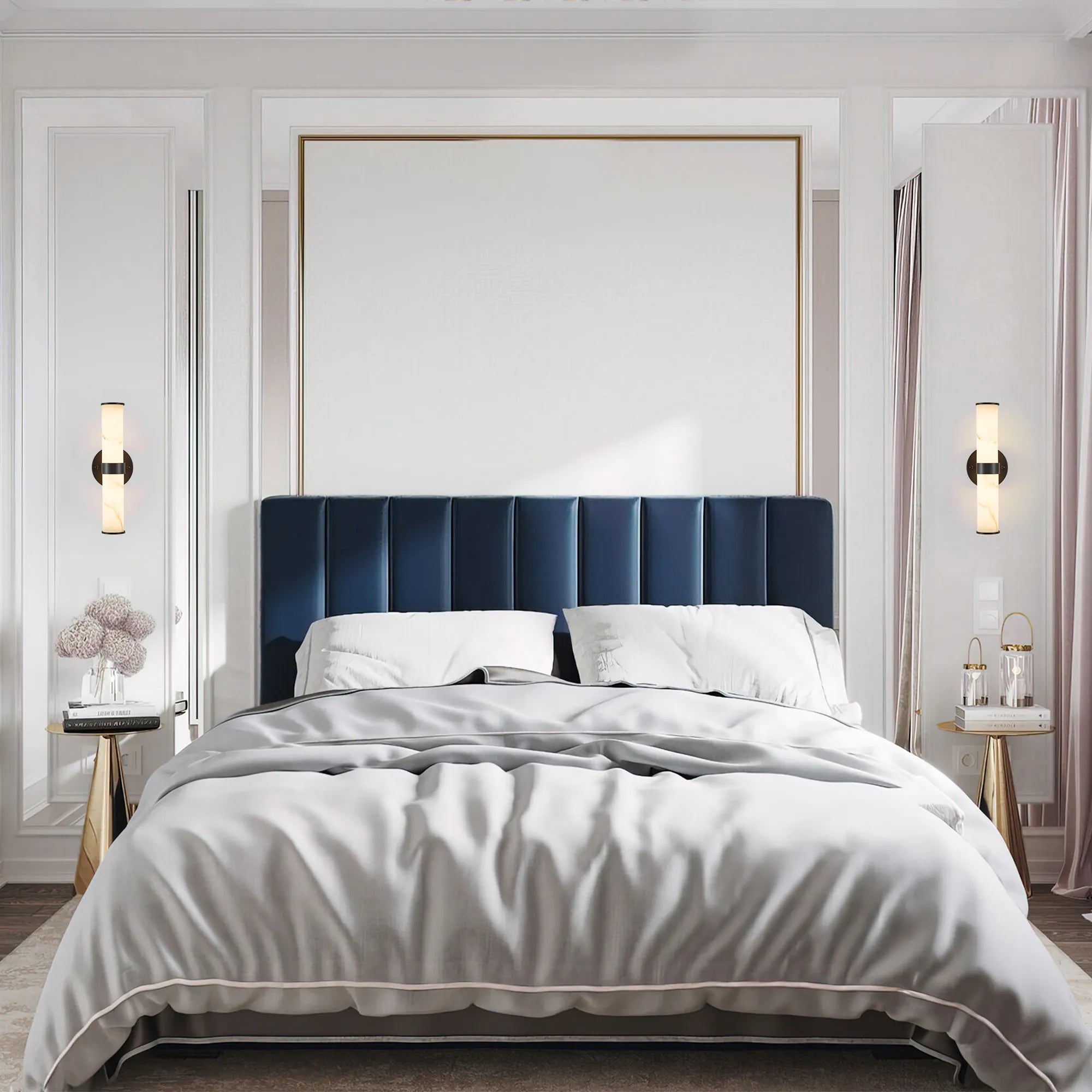 Modern Vertical Wall Sconce Set of 2, Imitation Marble Design