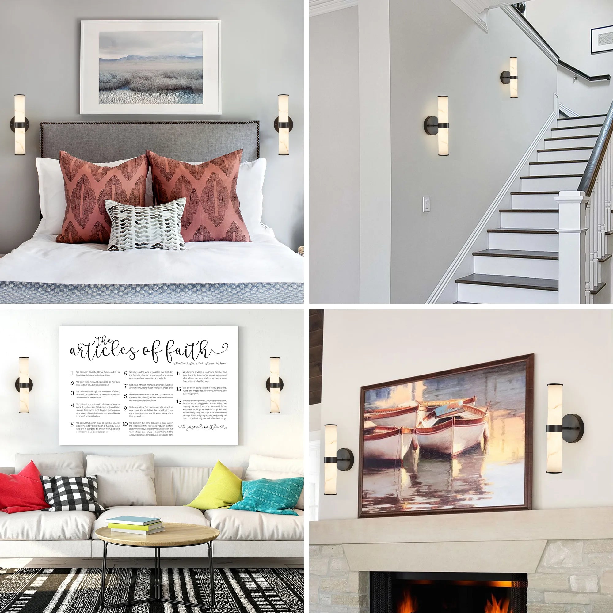 Modern Vertical Wall Sconce Set of 2, Imitation Marble Design