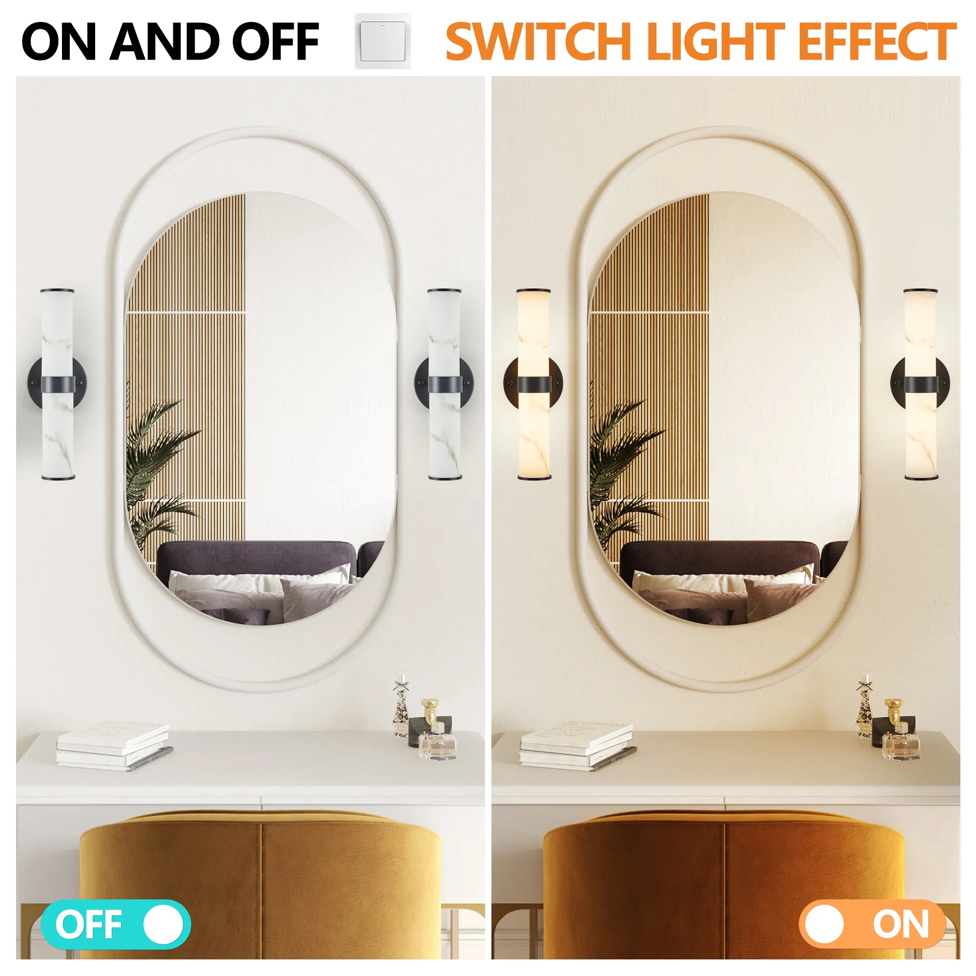 Modern Vertical Wall Sconce Set of 2, Imitation Marble Design