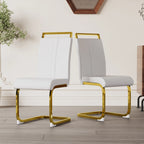 Modern White PU Leather Dining Chair Set With High Back And C-shaped Base