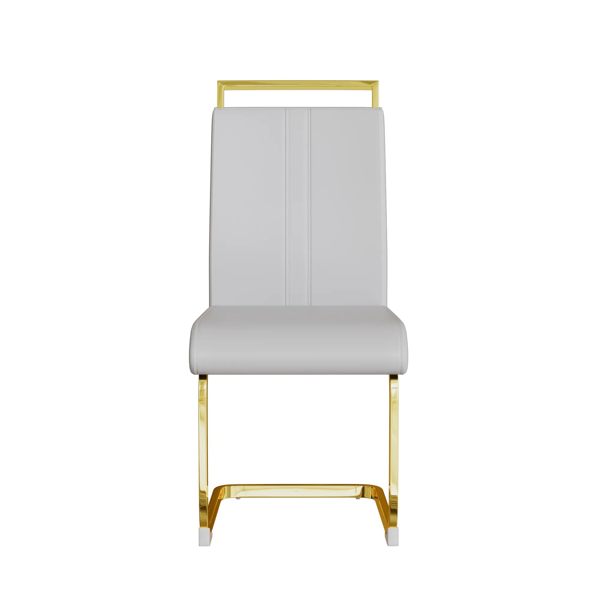 Modern White PU Leather Dining Chair Set With High Back And C-shaped Base