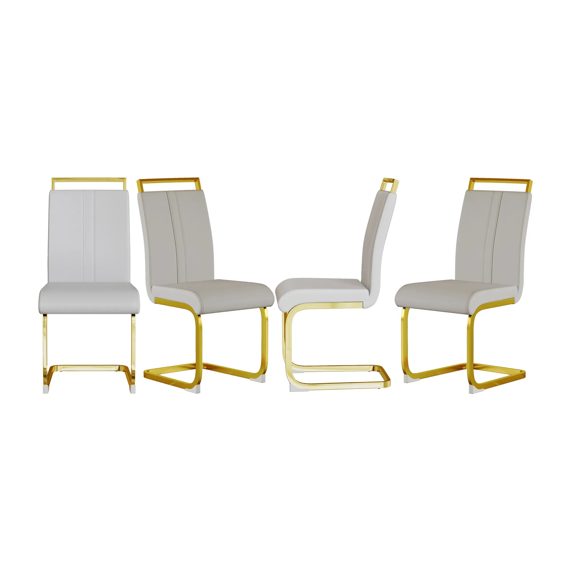 Modern White PU Leather Dining Chair Set With High Back And C-shaped Base