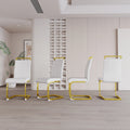 Modern White PU Leather Dining Chair Set With High Back And C-shaped Base