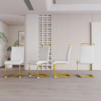 Modern White PU Leather Dining Chair Set With High Back And C-shaped Base