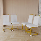 Modern White PU Leather Dining Chair Set With High Back And C-shaped Base