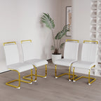 Modern White PU Leather Dining Chair Set With High Back And C-shaped Base