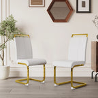 Modern White PU Leather Dining Chair Set With High Back And C-shaped Base