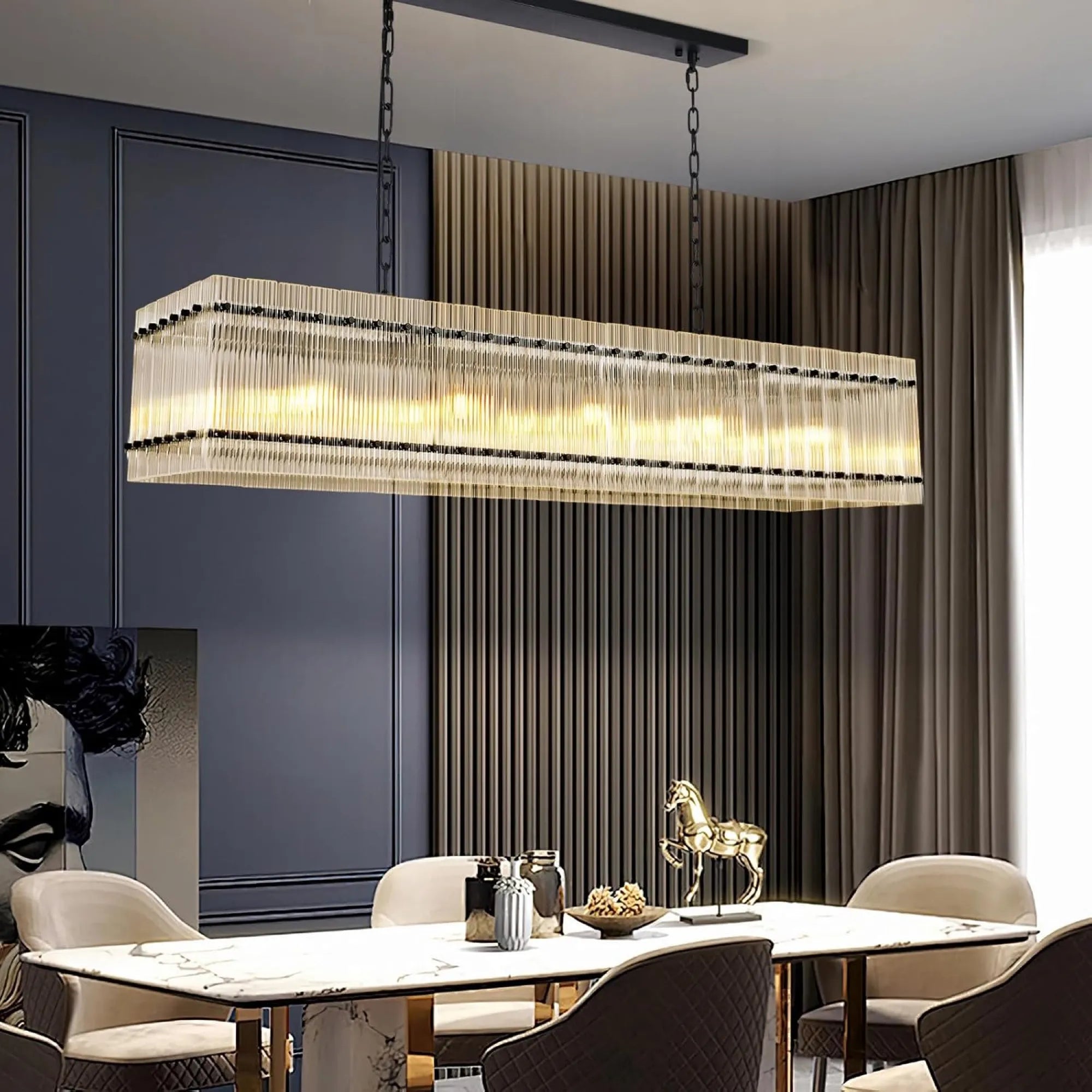Modern 10-Light Rectangular Crystal Chandelier