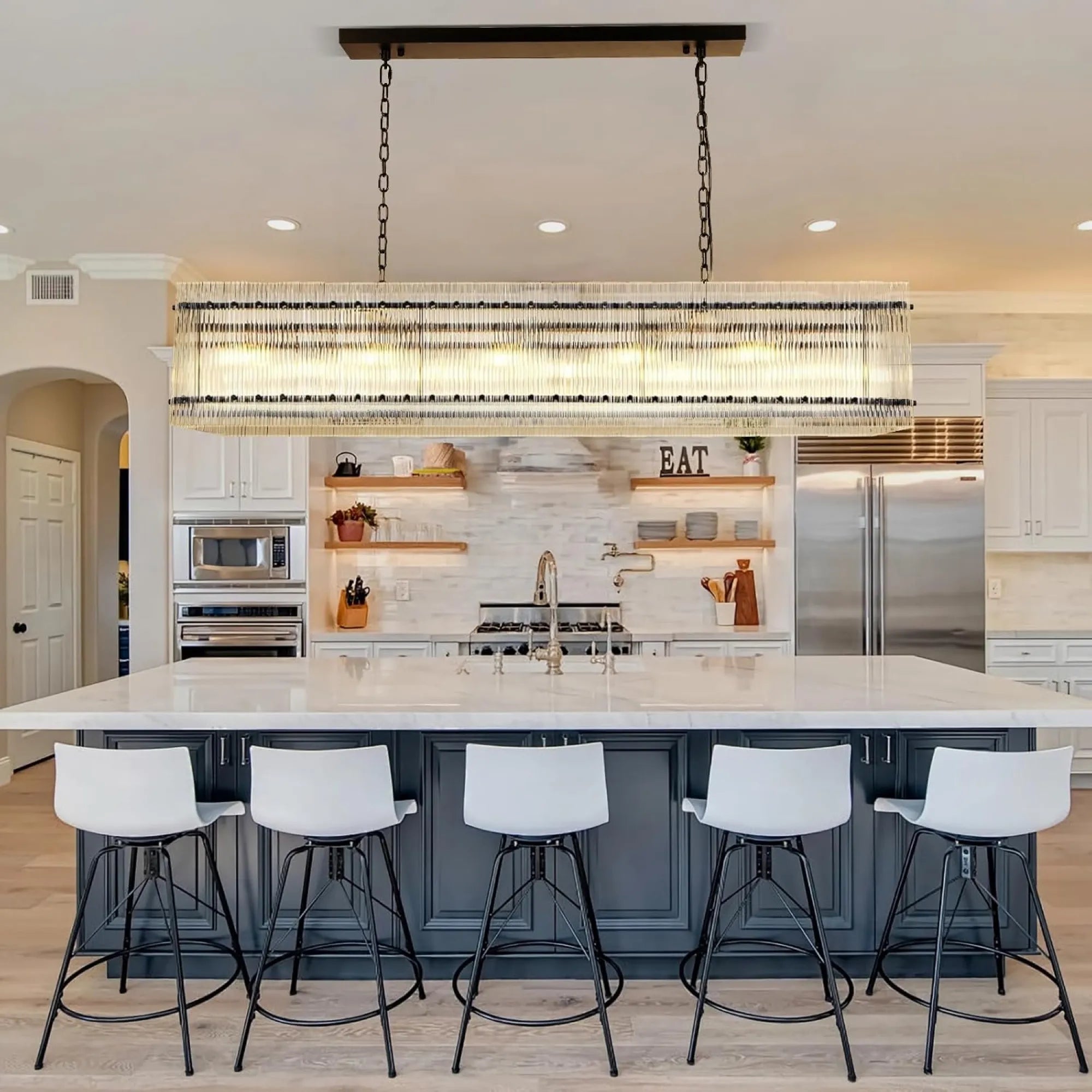 Modern 10-Light Rectangular Crystal Chandelier